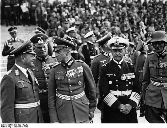 ‘Jewish’ Senior Officers In Hitler’s Army: Erhard Milch, Wilhelm Keitel, Walther von Brauchitsch, Erich Raeder, and Maximilian von Weichs during a Nazi rally in Nuremberg, Germany, 12 Sep 1938.