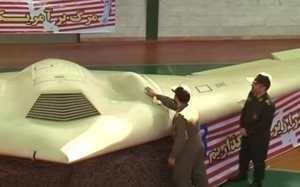 A U.S. RQ-170 UAV, seized by Iran and displayed on Iranian TV. Click to enlarge