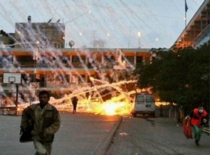White phosphorus shells explode in Gaza. 