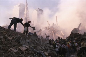 Searching for clues amid the WTC rubble. Click to enlarge