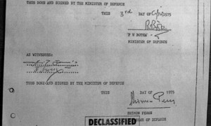 The secret military agreement signed by South African President Botha and Shimon Peres, now president of Israel