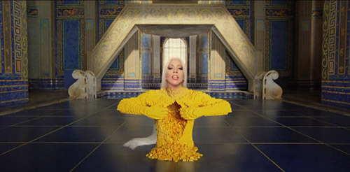 Gaga wearing Lego artist work