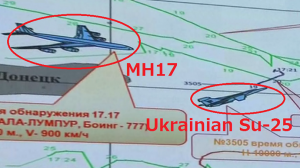 The Russians have radar evidence that a Ukrainian SU-25 fighter approached the Malaysia Airlines plane before it disappeared from the radar screen. The real question is who was flying the fighter(s) that appeared to be Ukrainian planes? Did they shoot down MH17? Click to enlarge