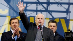 US Senator John McCain on stage in Kiev, Ukraine cheerleading US funded sedition in Eastern Europe. In 2011, McCain would famously taunt both Russia and China that US-funded subversion was coming their way. "Occupy Central" is one of many waves that have hit China's shores since. Click to enlarge