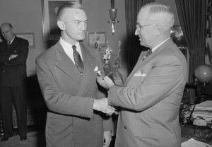 President Truman Presenting a Distinguished Service Medal to James Forrestal. Click to enlarge