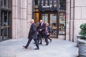 Amy Pascal on her way to her Sony Pictures office. Following the emails disclosure she is now accompanied by burly bodyguards whereever she goes. Click to enlarge