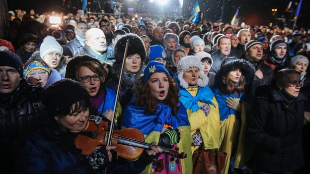 Ukrainians have been marking a year since the start of protests that brought down President Yanukovych