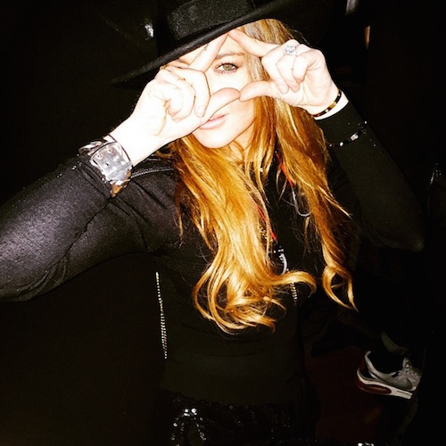 Speaking of one-eye, it appeared literally everywhere in the past weeks. Here’s Lindsay Lohan (who might be an actual Beta Kitten) doing the All Seeing Eye inside a triangle at a Kanye West concert. She was so proud of this picture that she posted on Instagram. Sad.