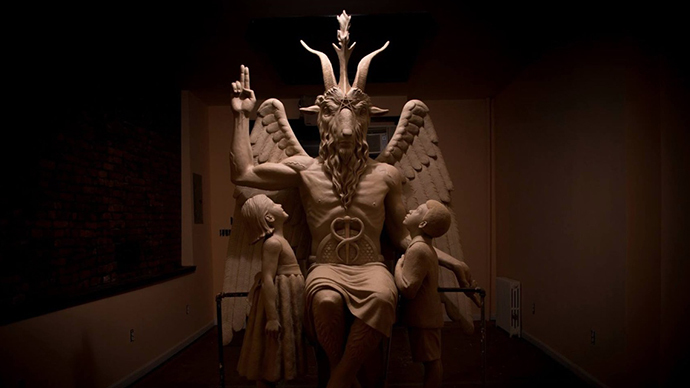 A statue of baphomat that the satanic temple had wanted placed in the Oklahoma State Capitol grounds. Click to enlarge