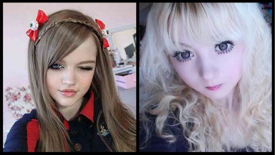 Dakota Rose (left) and Angelic Venus (right) both trying to look like miniature sex dolls. Click to enlarge