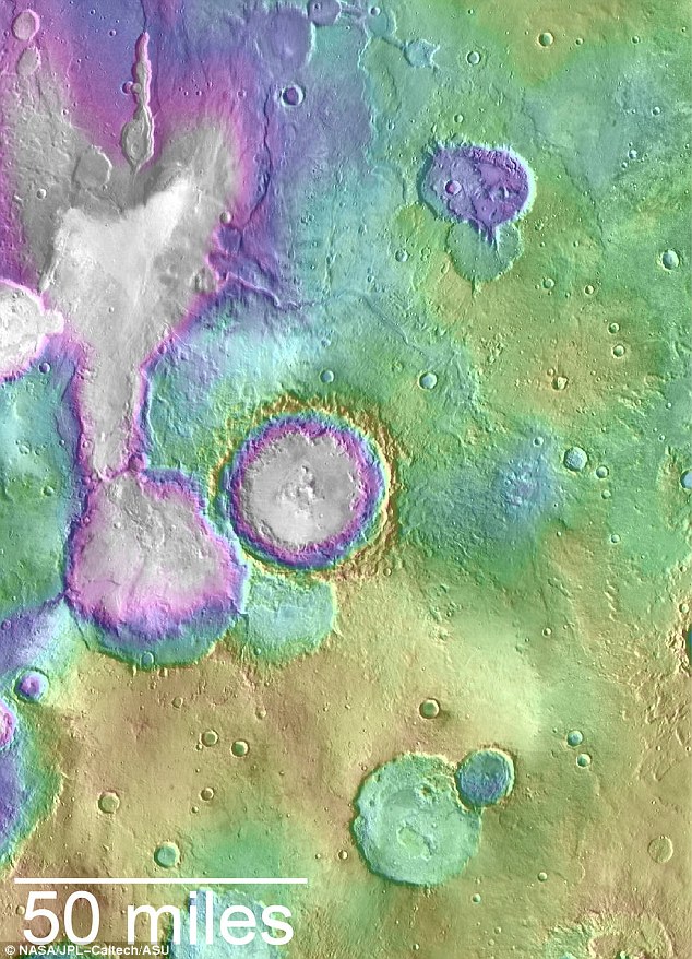 Valleys much younger than well-known ancient valley networks on Mars are evident near the informally named "Heart Lake" on Mars. Click to enlarge