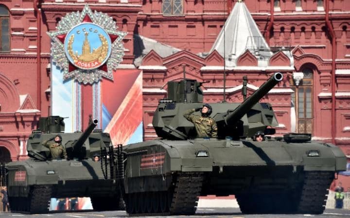 Armata tanks during the 2016 May Day Parade in Red Square, Moscow. Click to enlarge
