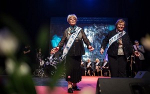 Miss Holocaust Survivor contestants on the catwalk. Click to enlarge