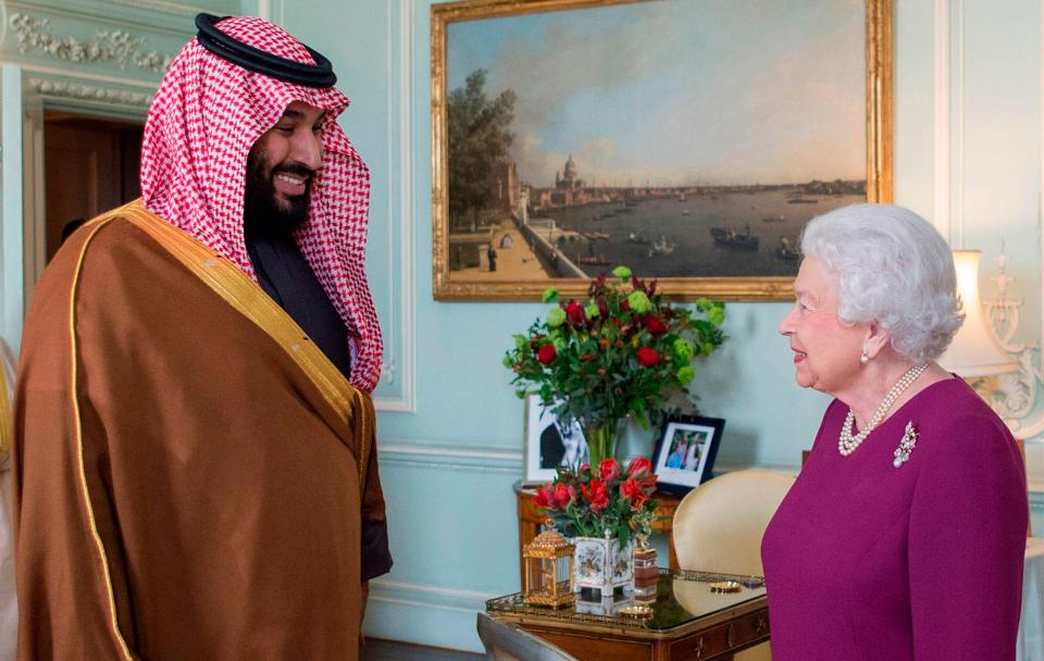 Mohammed bin Salman meets with Queen Elizabeth in March 2018 during his visit to the UK. Click to enlarge