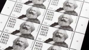 In May 2018, the German postal service released a postage stamp to commemorate the 200th birthday of Karl Marx. Click to enlarge