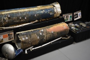 Remains of Iranian Qiam ballistic missiles seen at the Iranian Materiel Display at Joint Base Anacostia-Bolling, Washington, D.C., Nov. 26, 2018. The Department of Defense established the Iranian Materiel Display in December 2017 to present evidence that Iran is arming dangerous groups with advanced weapons, spreading instability and conflict in the region. The IMD contains materiel associated with Iranian proliferation into Yemen, Afghanistan and Bahrain. (DoD photo by Lisa Ferdinando). Click to enlarge