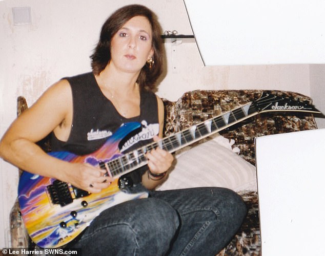 Years later Mr Harries (pictured as Debbie) says: 'I'm not meant to be a bloke' and believes he is not transgender. He says he has PTSD from sexual abuse as a child, which made him develop a sexual attraction to objects, like his electric guitar. Click to enlarge