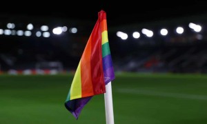 A rainbow corner flag on a Premier League clubs pitch. Click to enlarge