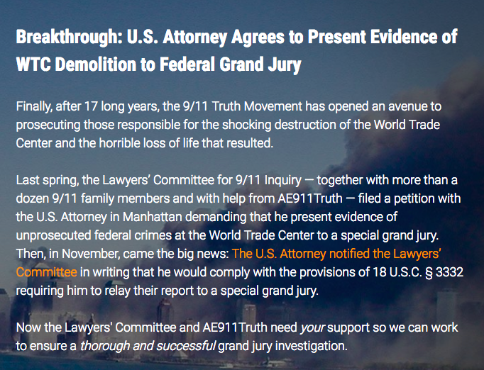 Screen shot US attorney to present evidence of controlled demolition