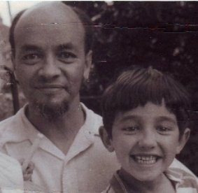 The writer and his father in the garden of the house