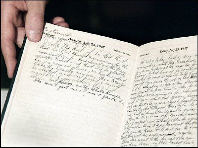 The president's diary, written in the back of a book donated to the Truman Library in 1965, was discovered by a librarian reshelving books.